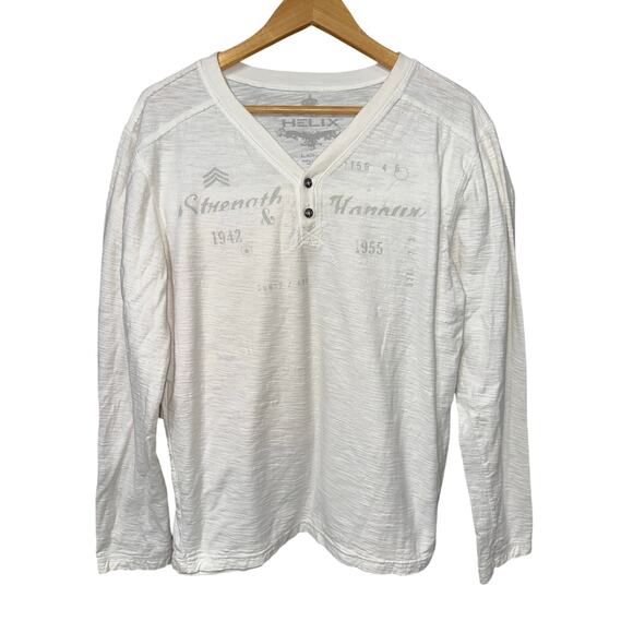 Vintage Helix Men’s Henley Button White Strength Honor Y2K Grunge Goth Street L - Picture 1 of 14